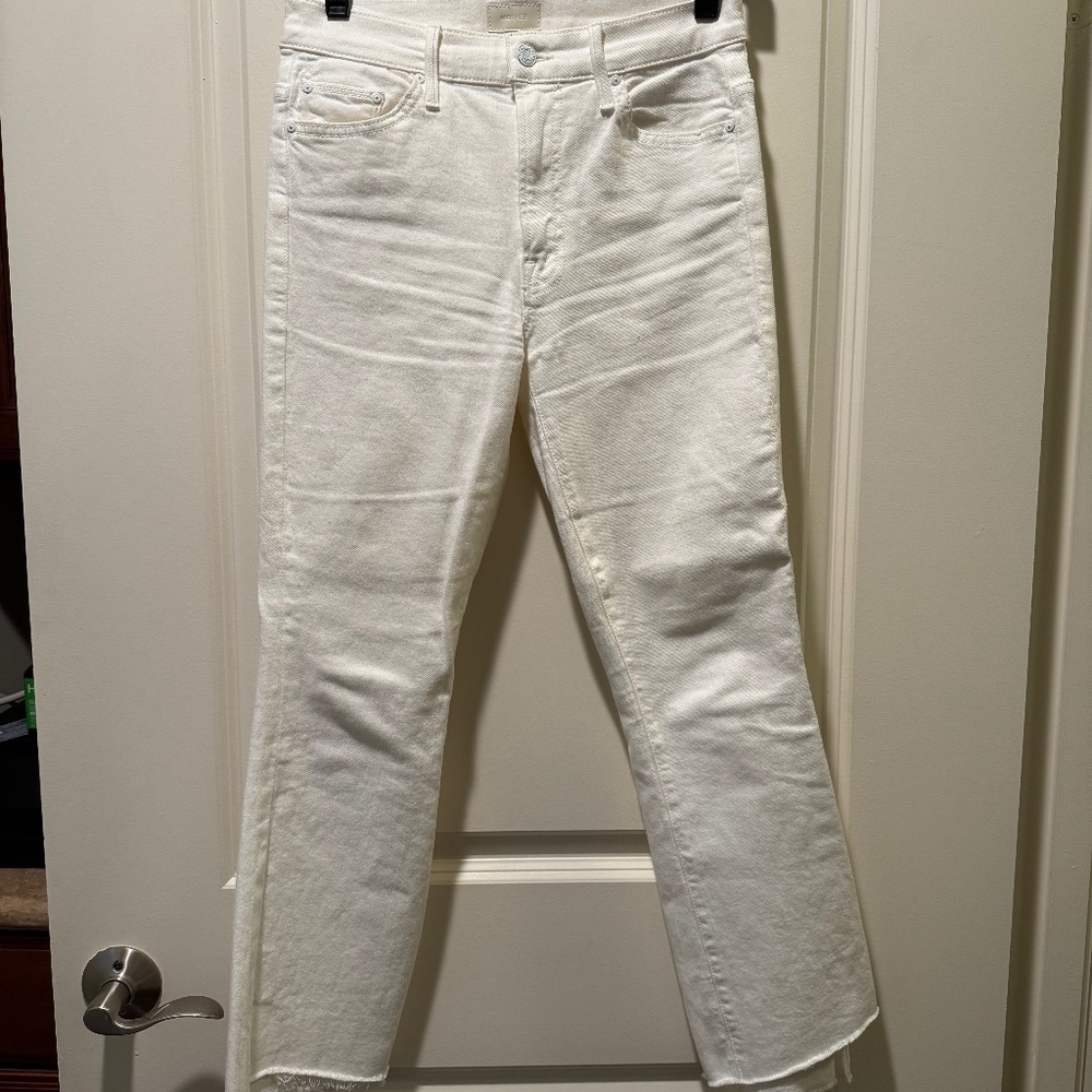 MOTHER The Insider High Rise Crop Step Fray Bootcut Jeans